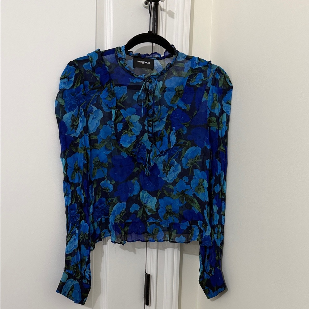 The Kooples Blue Floral Blouse Sheet Long Sleeve Size 2